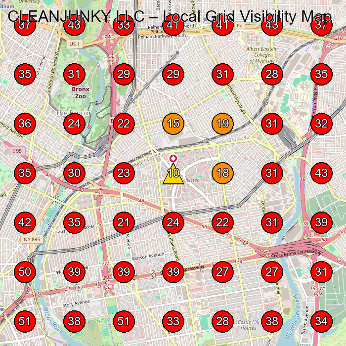 CLEANJUNKY LLC GeoGrid visibility map for House Cleaning Service in Bronx